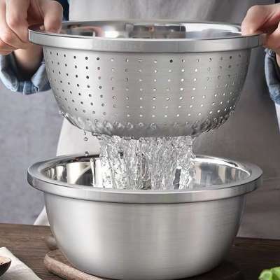 Stainless Steel Solid and Durable Basin Kitchen Tool Strainer Bucket Rice Sieves with Various Size